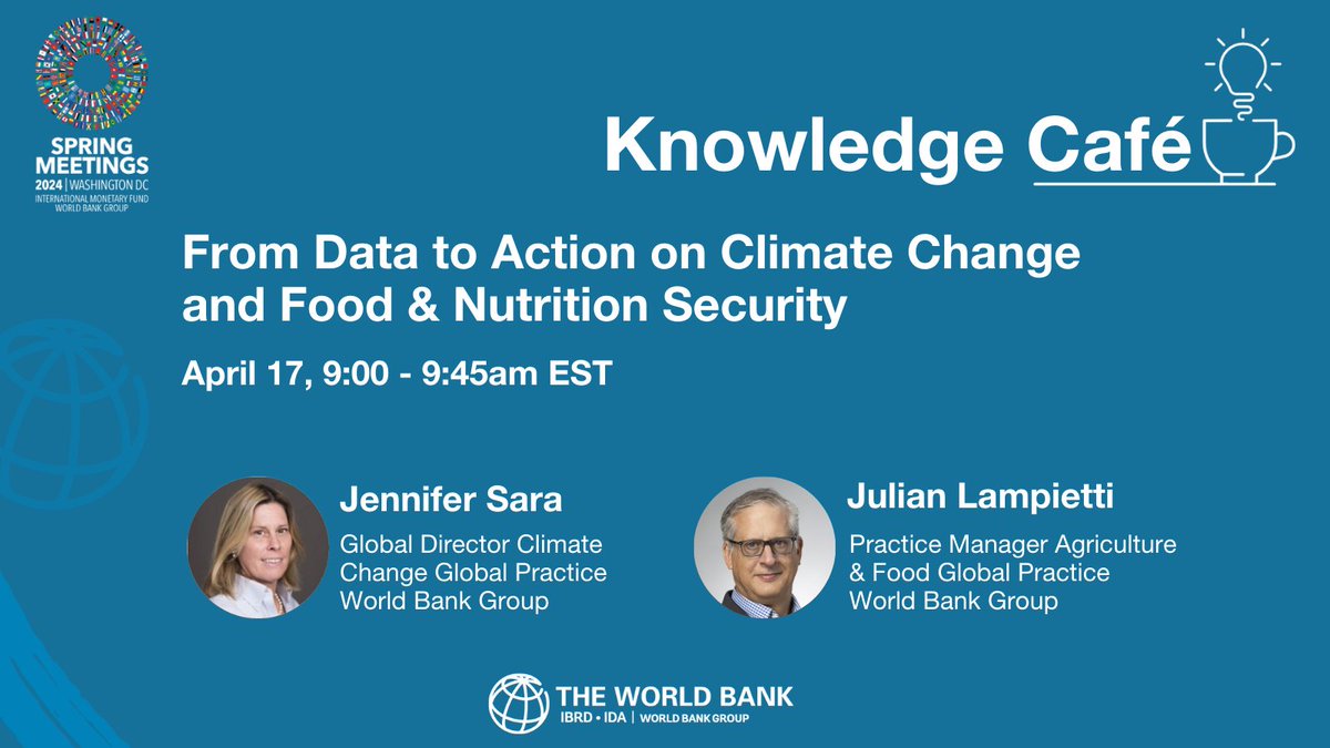 STARTING NOW: How publicly available data can help create action on the ground. Join a discussion about data in action through two platforms: the Climate Change Knowledge Portal and the Global Food & Nutrition Security Dashboard. Watch: gafs.info #WBGMeetings