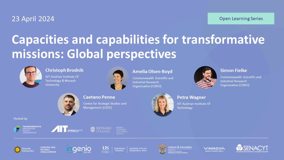 Join us on Tuesday 23rd April at 10:00am (BST) for an engaging learning session on transformative missions in partnership with @AITtomorrow2day with @ChrisBrodnik and @amtogi, Simon Fielke, @caetano_penna and Petra Wagner. 🔗 Register here: eventbrite.co.uk/e/capacities-a…