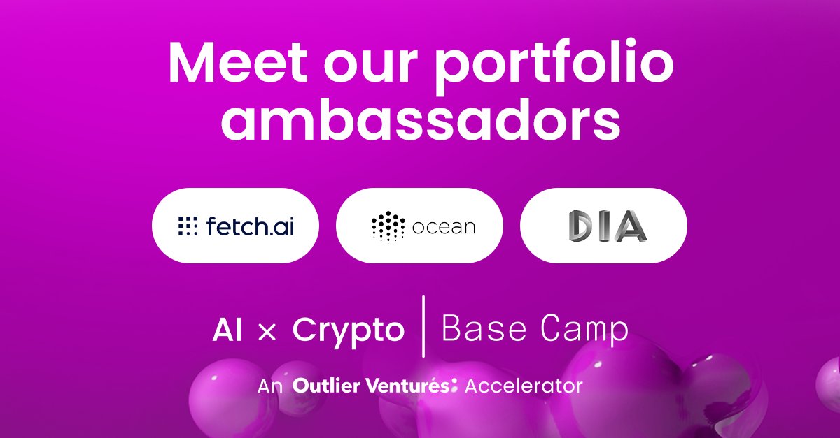 Officially announcing our Portfolio Ambassadors for the upcoming AI x Crypto Base Camp accelerator program. 🤝 Teaming up with @Fetch_ai, @oceanprotocol, and @DIAdata_org to support the cohort of selected startups building AI's trust layer.