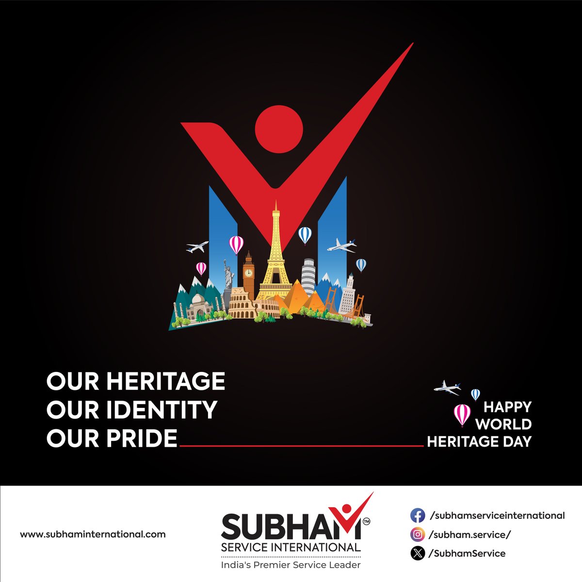 Our heritage is our identity and our pride. Let’s celebrate the remarkable cultural and natural treasures we’ve inherited from the past.
𝗛𝗮𝗽𝗽𝘆 𝗪𝗼𝗿𝗹𝗱 𝗛𝗲𝗿𝗶𝘁𝗮𝗴𝗲 𝗗𝗮𝘆!
#WorldHeritageDay #PreserveOurLegacy 
Visit- subhaminternational.com
#SubhamServiceInternational