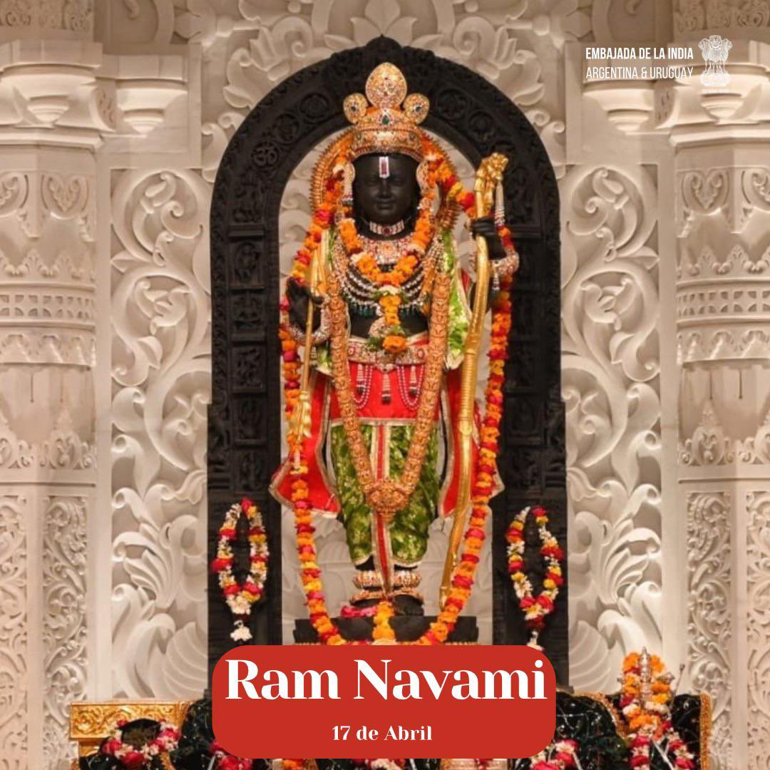 Amb @dineshbhatia & Embassy Staff convey their heartiest wishes on #RamNavami. This auspicious day marks the birth of Lord Ram, the 7th Incarnation of Lord Vishnu. Emb @dineshbhatia y el personal de la Embajada transmiten sus más sinceros deseos en #RamNavami. Este