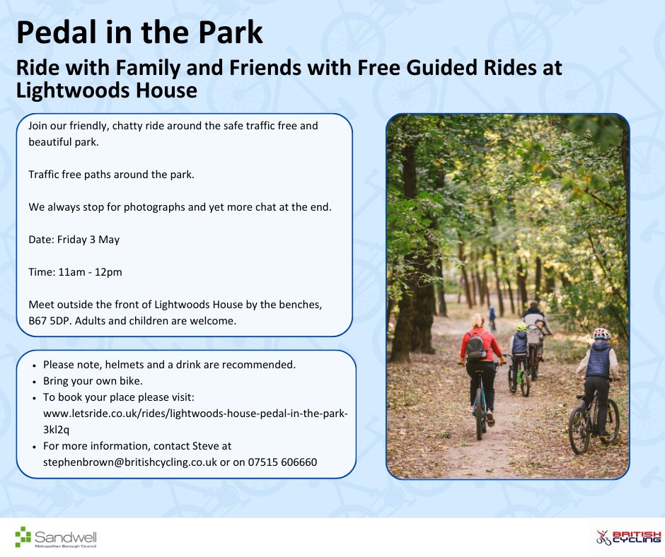 A free guided ride is taking place at Lightwoods House on Friday 3 May! You can book your place here: letsride.co.uk/rides/lightwoo…