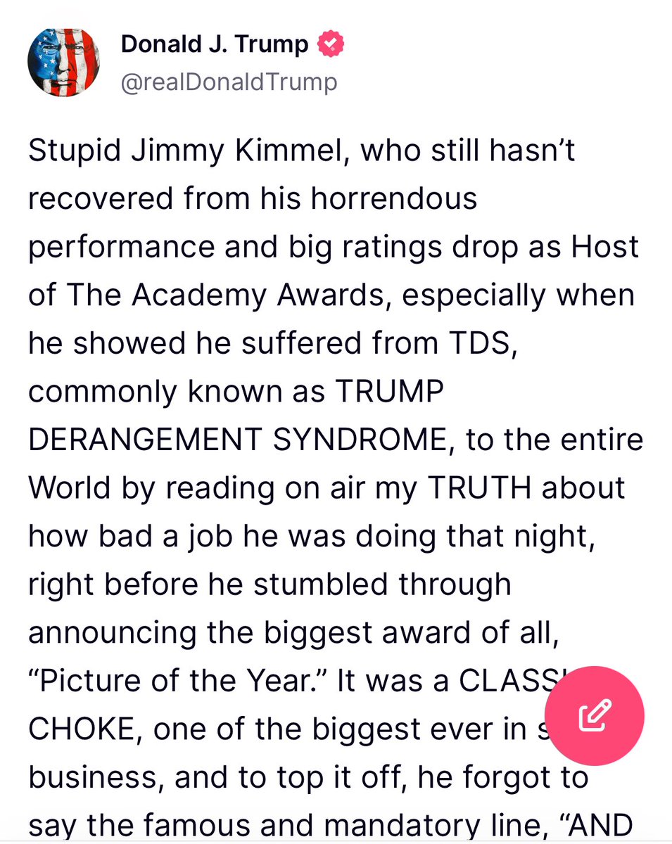 On his day off from the #TrumpTrials, Mr. Trump is melting down about Jimmy Kimmel again. Didn’t MAGA say he didn’t care about the Oscars? Jimmy lives rent. free. 🍿