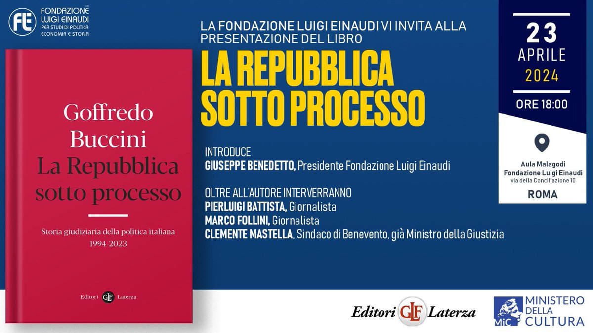 Torna #LaRepubblicaSottoProcesso @editorilaterza con gli amici della @fleinaudi @avvbenedetto @andrea_cangini @GippyRubinetti e @CMastella @MarcoFollini @PierluigiBattis grazie a tutti, vi aspettiamo #politica_e_giustizia