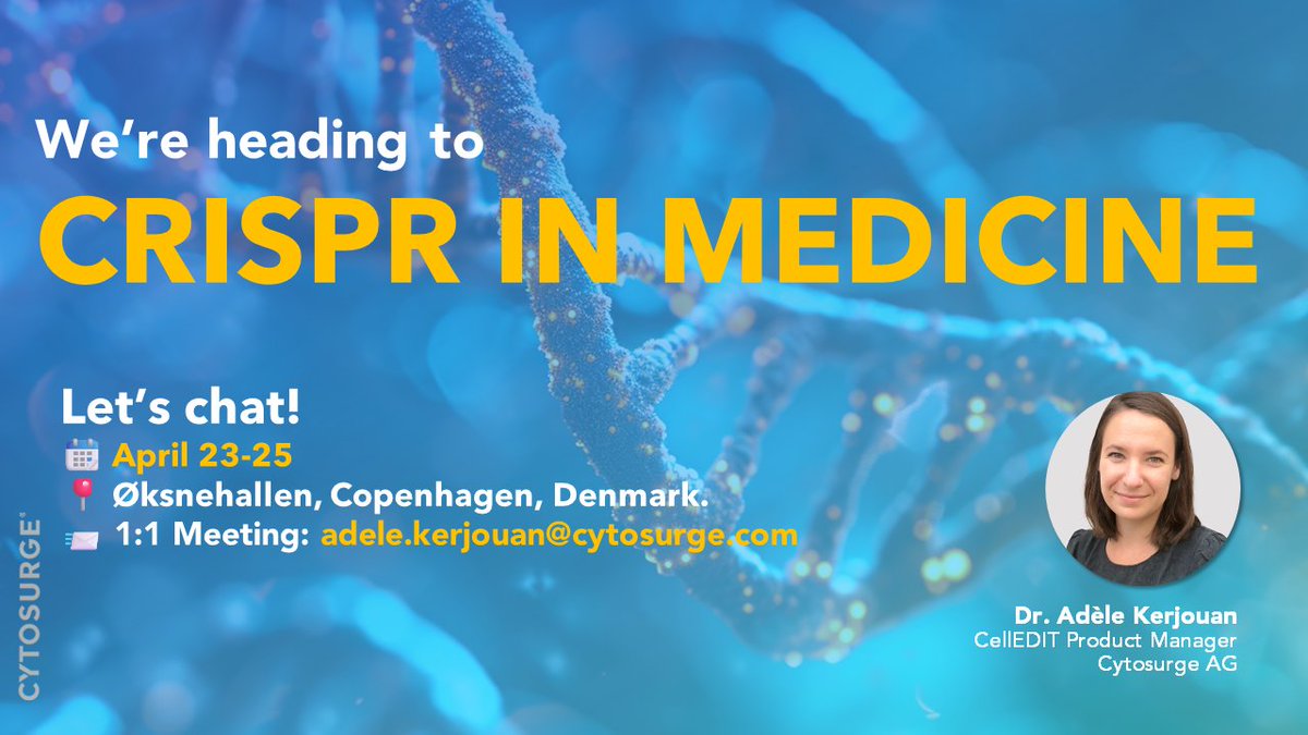 Join us for the FIRST @CrisprMedicine conference, April 23-25 in Copenhagen! 🧬 Dr. Adele Kerjouan, Product Manager for CellEDIT, will be there to discuss the latest CRISPR advancements with global experts. Interested in exploring CellEDIT workflow via direct intra-nuclear