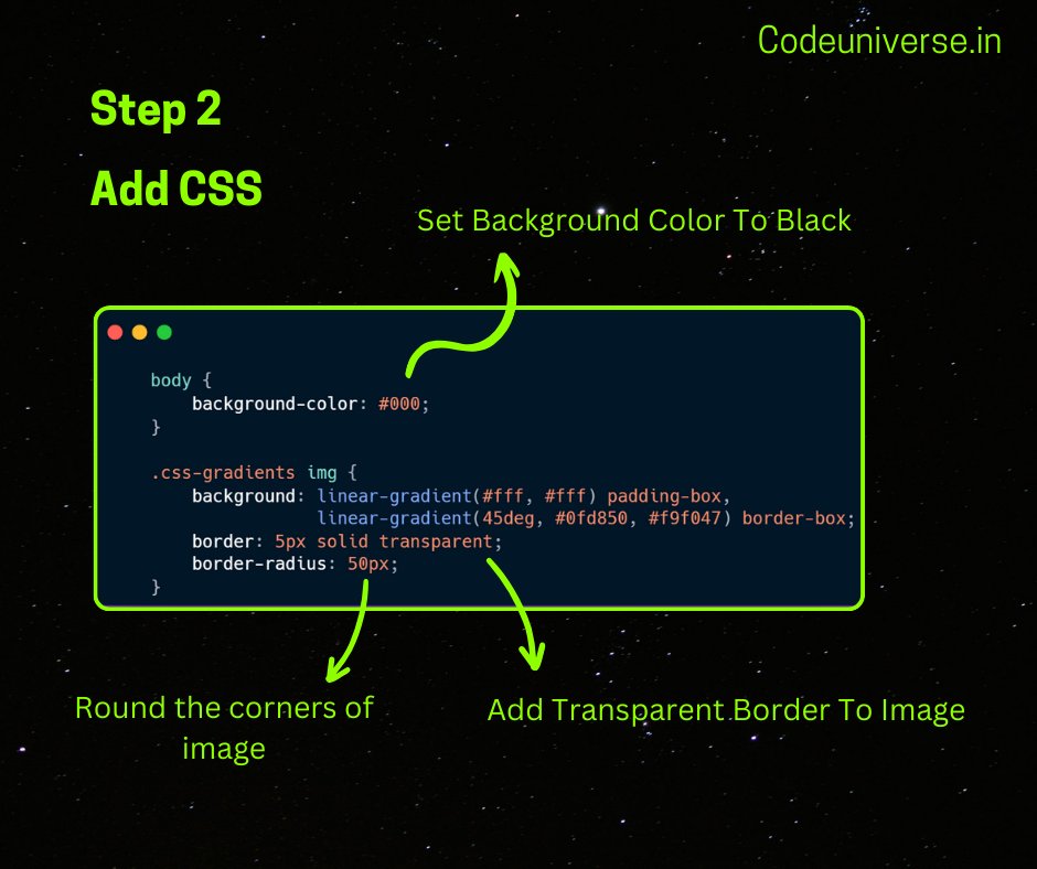 codeuniverse_'s tweet image. How To Apply Gradient Border To Image Using HTML & CSS.
Check :
codeuniverse.in/2024/04/how-to…
Follow @codeuniverse_
#SoftwareEngineer #webdesigner #html #css #codeuniverse