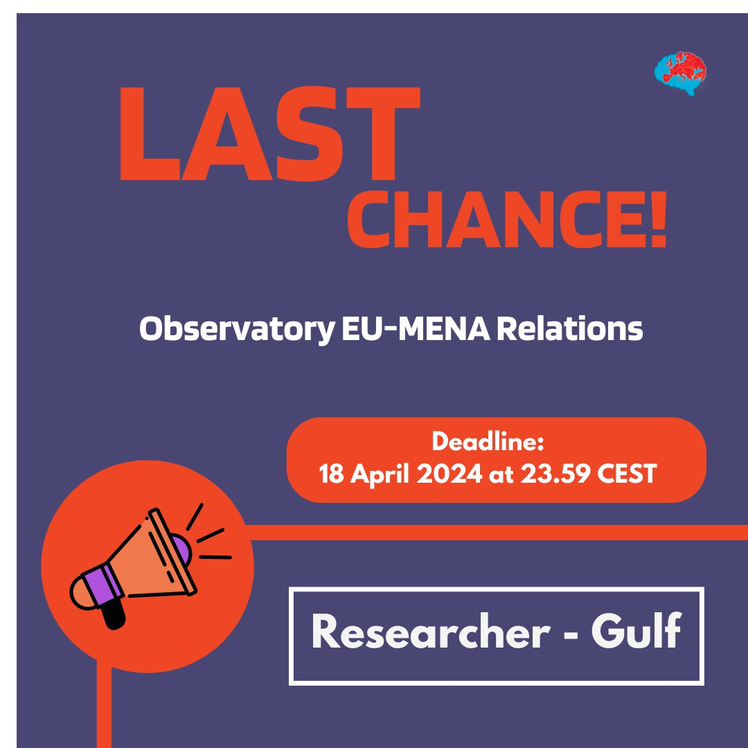 🚨ONLY ONE DAY LEFT TO APPLY🚨 📢You still have the chance to join our Observatory on EU-MENA Relations! And get ready to kickstart your career in research in a friendly, stimulating, and informal environment! 🔗More details at the link: esthinktank.com/observatory-on…