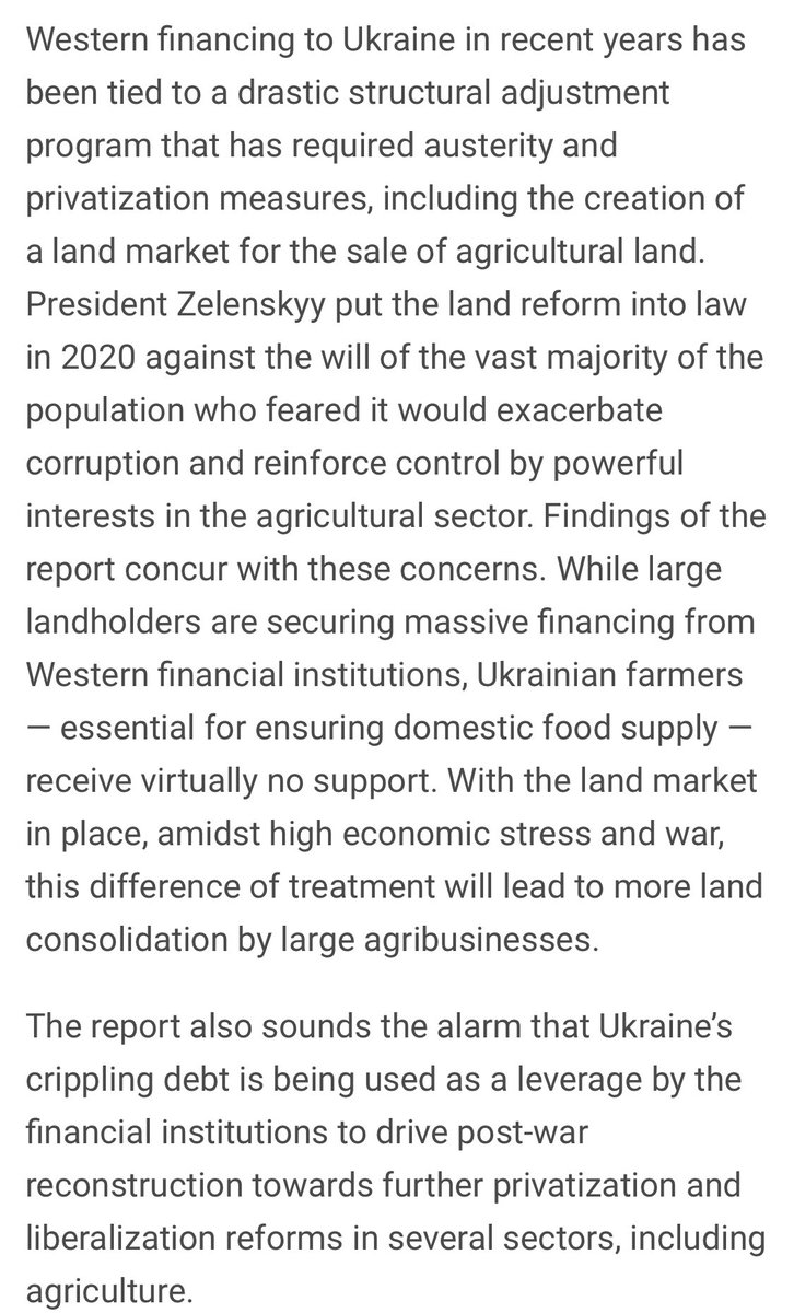 @josef_lang @publiceye_ch @silvielang @luzian_franzini 'President Zelenskyy put the land reform into law in 2020 against the will of the vast majority of the population who feared it would exacerbate corruption and reinforce control by powerful interests in the agricultural sector.' reliefweb.int/report/ukraine…