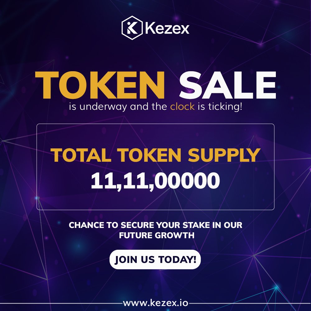 Don't miss out on securing your stake in our future growth! ⏳ Our Token Sale is underway with a total token supply of 11,11,00000. This is your chance to be part of our journey to success. 
#TokenSale #FutureGrowth #Opportunity #Blockchain #KezexToken #KZXToken #Kezex #KZX