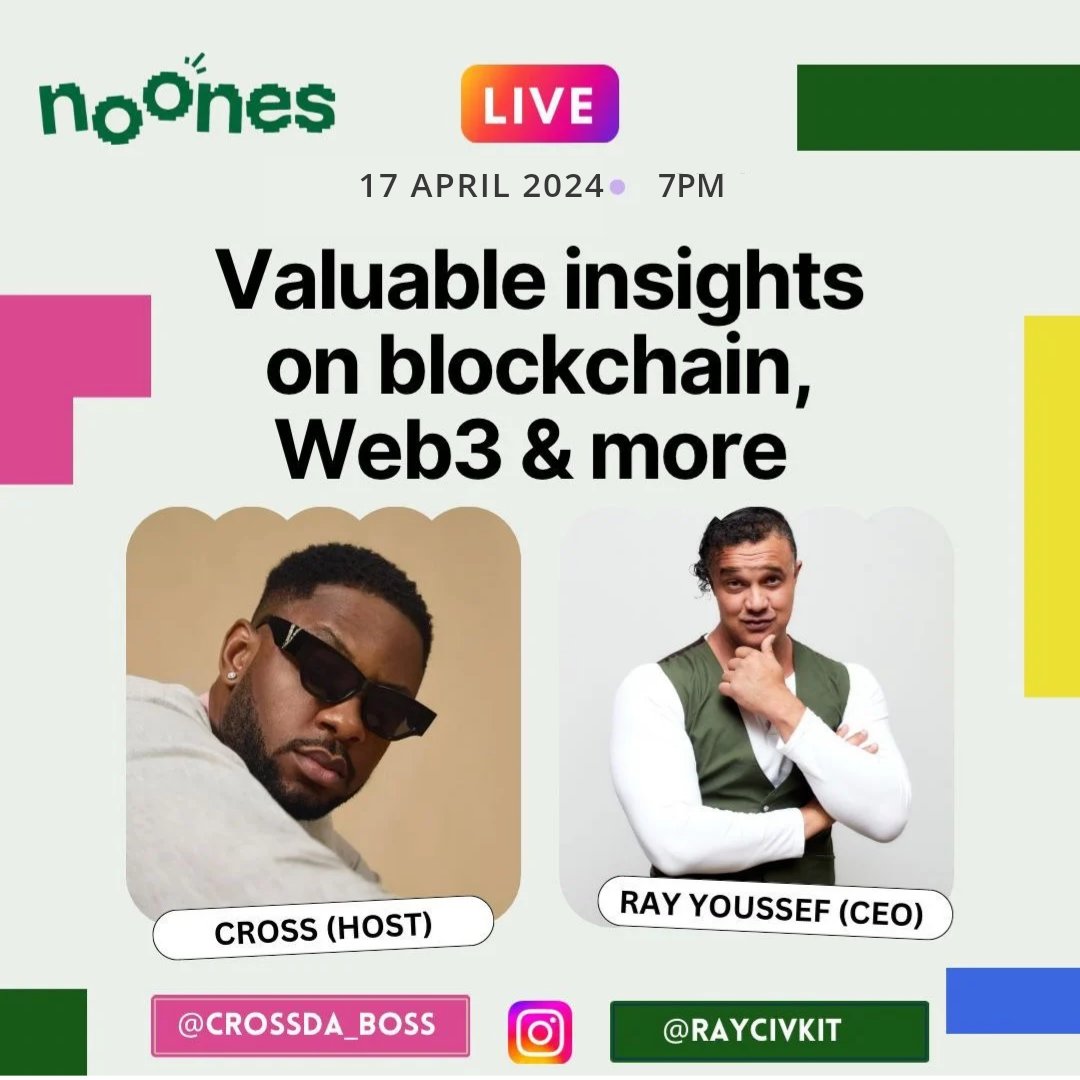 IG Live today with the boss @raycivkit by 7pm!! We would be discussing Blockchain, Web3 and many more interesting topics see you guys soon ☺️😎 @noonesapp #WeAreNoones #Noonesisforeveryone #EveryoneEats