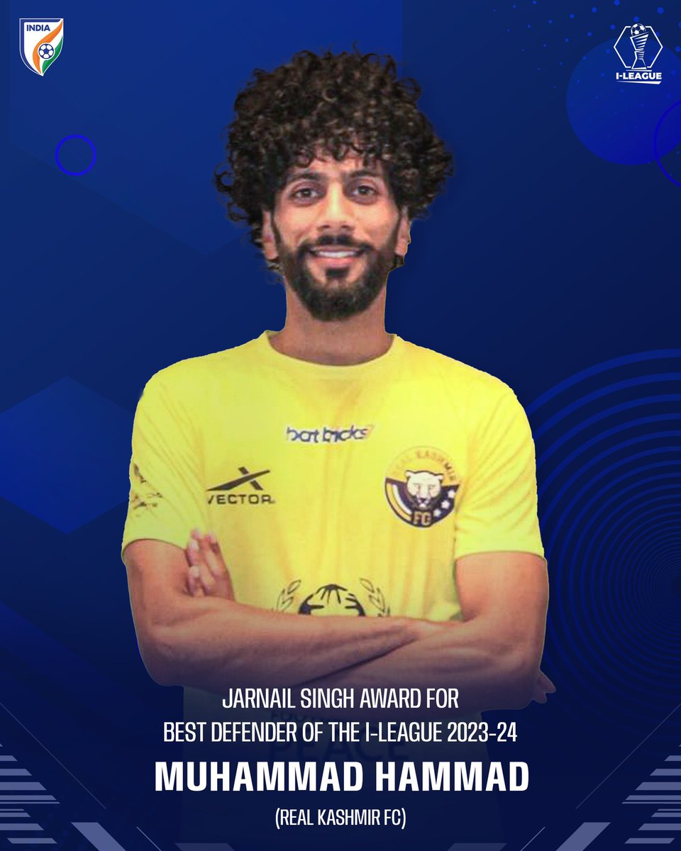 𝗪𝗮𝗹𝗹 𝗮𝘁 𝘁𝗵𝗲 𝗯𝗮𝗰𝗸 🧱💪🏻 Muhammad Hammad has bagged the Jarnail Singh award for best defender of the #ILeague 2023/24 season. #IndianFootball ⚽️