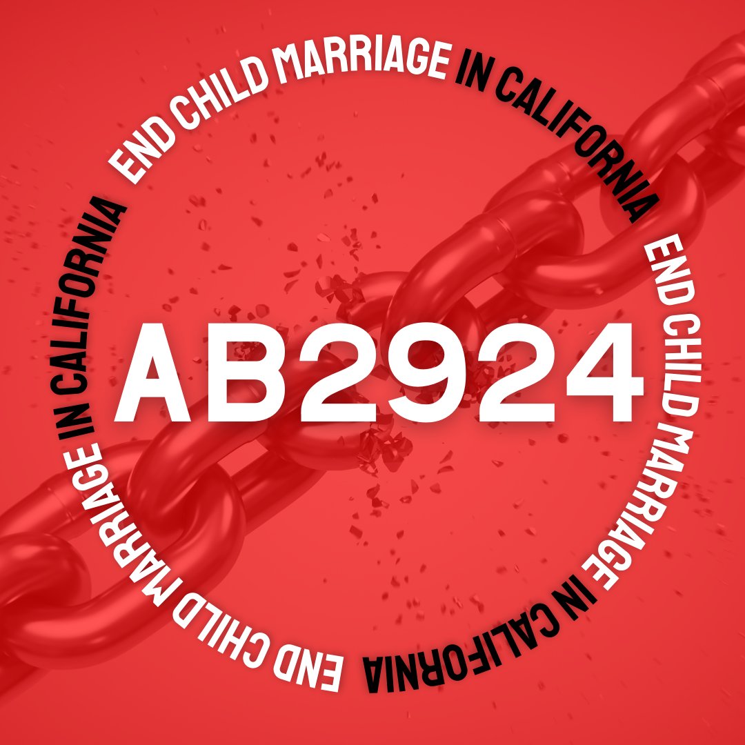 UnchainedAtLast's tweet image. Urgent action needed! In #CA, children of ANY age can be married. 9K+ minors a year are trapped in marriage. #AB2924 will be heard in committee on 4/23. Urge your legislators &amp;amp; retweet–we must take action now! Support to #EndChildMarriage #18NoExceptions: bit.ly/endchildmarria…