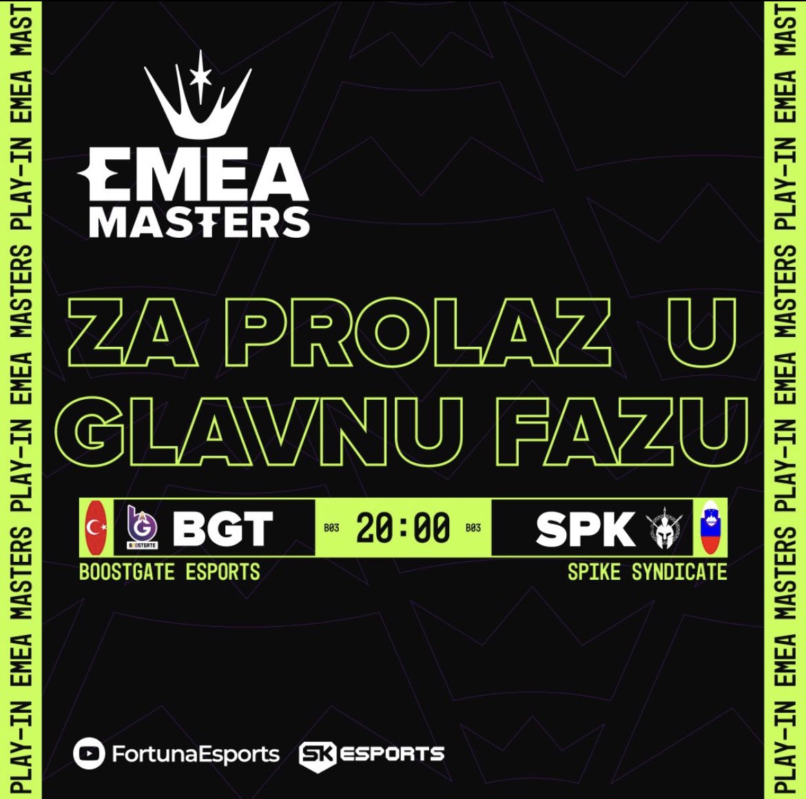 SpikeSyndicate's tweet photo. One more step to the main stage! 🚀

Join us tonight at 20:00 (CET) as we face off against @boostgateesport ⚔️ 

Catch the action live on @FortunaEsports YouTube channel.

#spikesyndicate⚔️ #emeamasters https://t.co/Q2P1mtTbOD