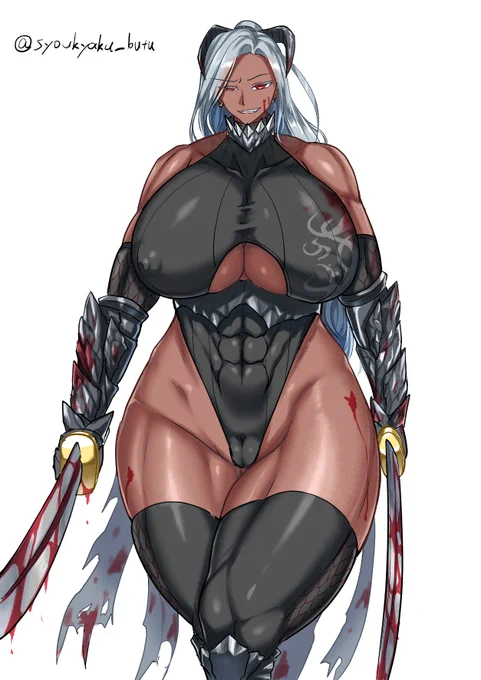 うおーん上げ直し。褐色ムチバキ女戦士描きました。多分凄く強くて悪い奴で、あとアナルは弱い 