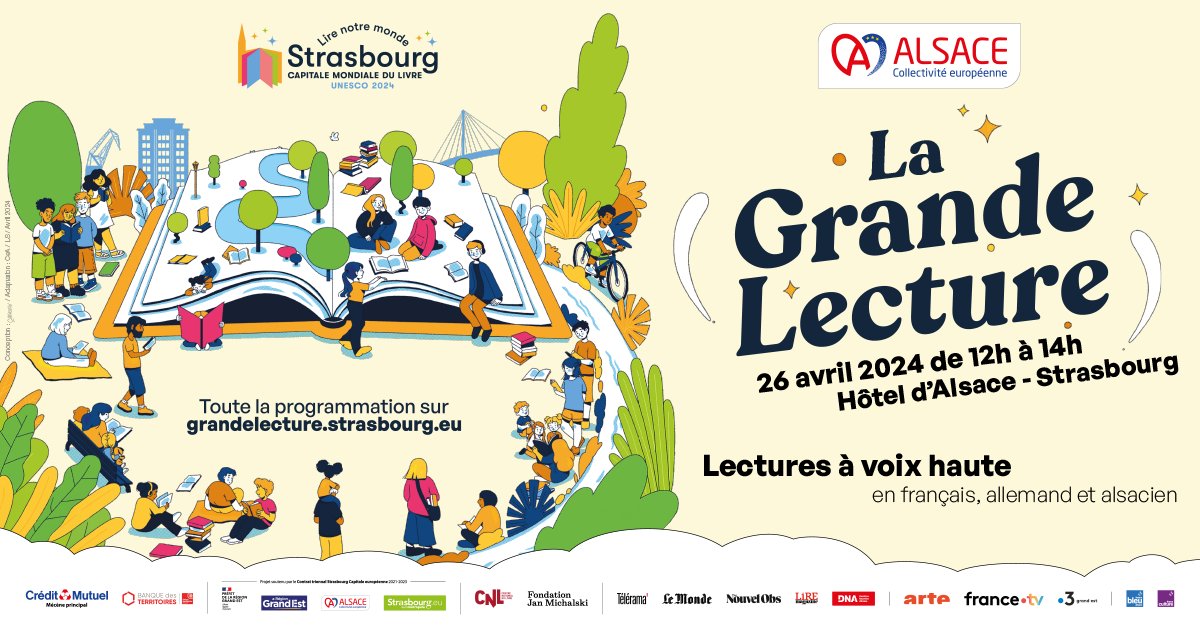 #Lecture Adepte de beaux mots ? 
Rendez-vous vendredi 26 avril à l'Hôtel d'#Alsace de #Strasbourg !

Écoutez des textes choisis, lors d'une #promenade littéraire dans le cadre de la #GrandeLecture.

👉 Plus d'infos : alsace.eu/agenda/la-gran…