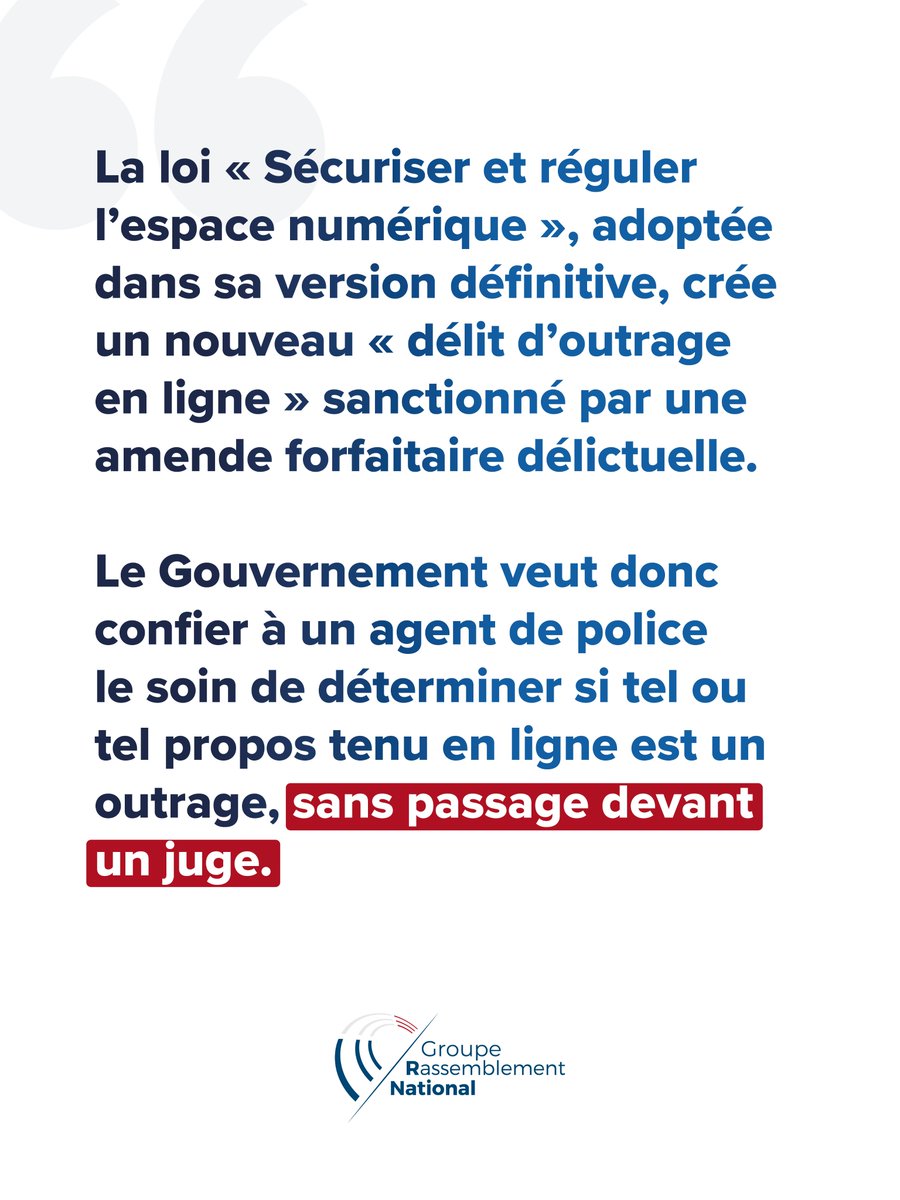 Liberté d’expression : les députés @RNational_off contestent le délit d’outrage en ligne devant le Conseil Constitutionnel. Le communiqué d'Aurélien @LopezLiguori 👉🏻 deputes-rn.fr/article/delit-…