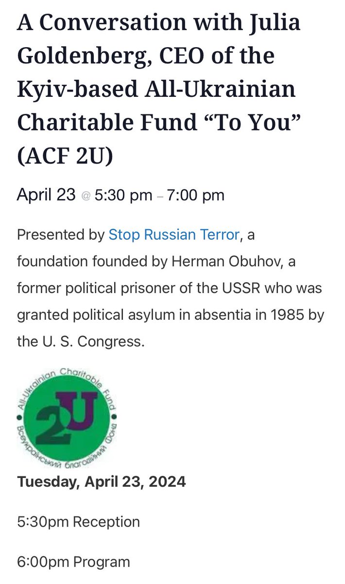 DoctorsU4U's tweet photo. Learn about humanitarian responses to the devastation in Ukraine by a Kyiv-based nongovernmental charitable organization and hear about its plans to establish the Saved Generations Rehabilitation Center in Kyiv. 

Register at the link below:

https://t.co/pT3fFwbgVv https://t.co/GhQQDLhT3k