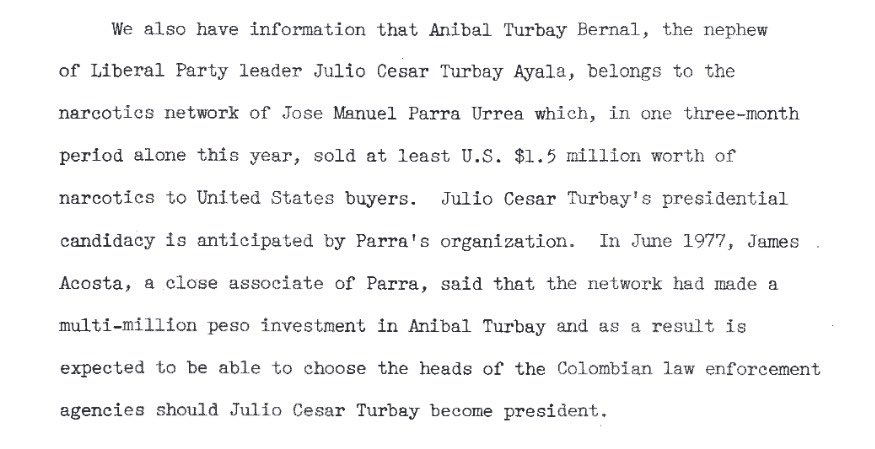PizarroMariaJo's tweet photo. La inteligencia norteamericana manejó información sobre la relación de la familia Turbay Ayala con la red narco de José Manuel Parra, quien apoyó la campaña de Julio César con recursos ilegales, para luego influir en nombramientos estratégicos

¿Quién le explica esto a Colombia? https://t.co/2AZKKHJy0F
