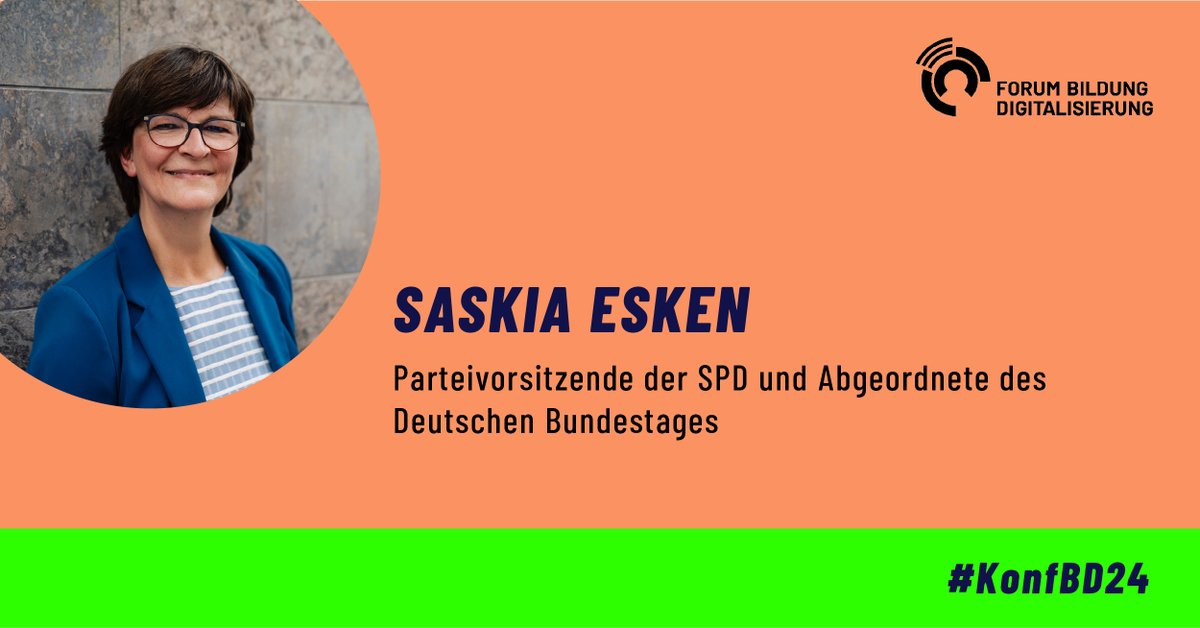Forum Bildung Digitalisierung (@forumbildig) on Twitter photo Welche politischen Strategien sind für mehr Chancengerechtigkeit und eine gelingende digitale Transformation notwendig? Über diese Frage diskutiert <a href="/EskenSaskia/">Saskia Esken</a> mit <a href="/JA_Allmendinger/">Jutta Allmendinger</a> im Auftakt-Talk der #KonfBD24 in knapp einer Woche. Zum Livestream: forumbd.de/veranstaltunge… Welche politischen Strategien sind für mehr Chancengerechtigkeit und eine gelingende digitale Transformation notwendig? Über diese Frage diskutiert <a href="/EskenSaskia/">Saskia Esken</a> mit <a href="/JA_Allmendinger/">Jutta Allmendinger</a> im Auftakt-Talk der #KonfBD24 in knapp einer Woche. Zum Livestream: forumbd.de/veranstaltunge…