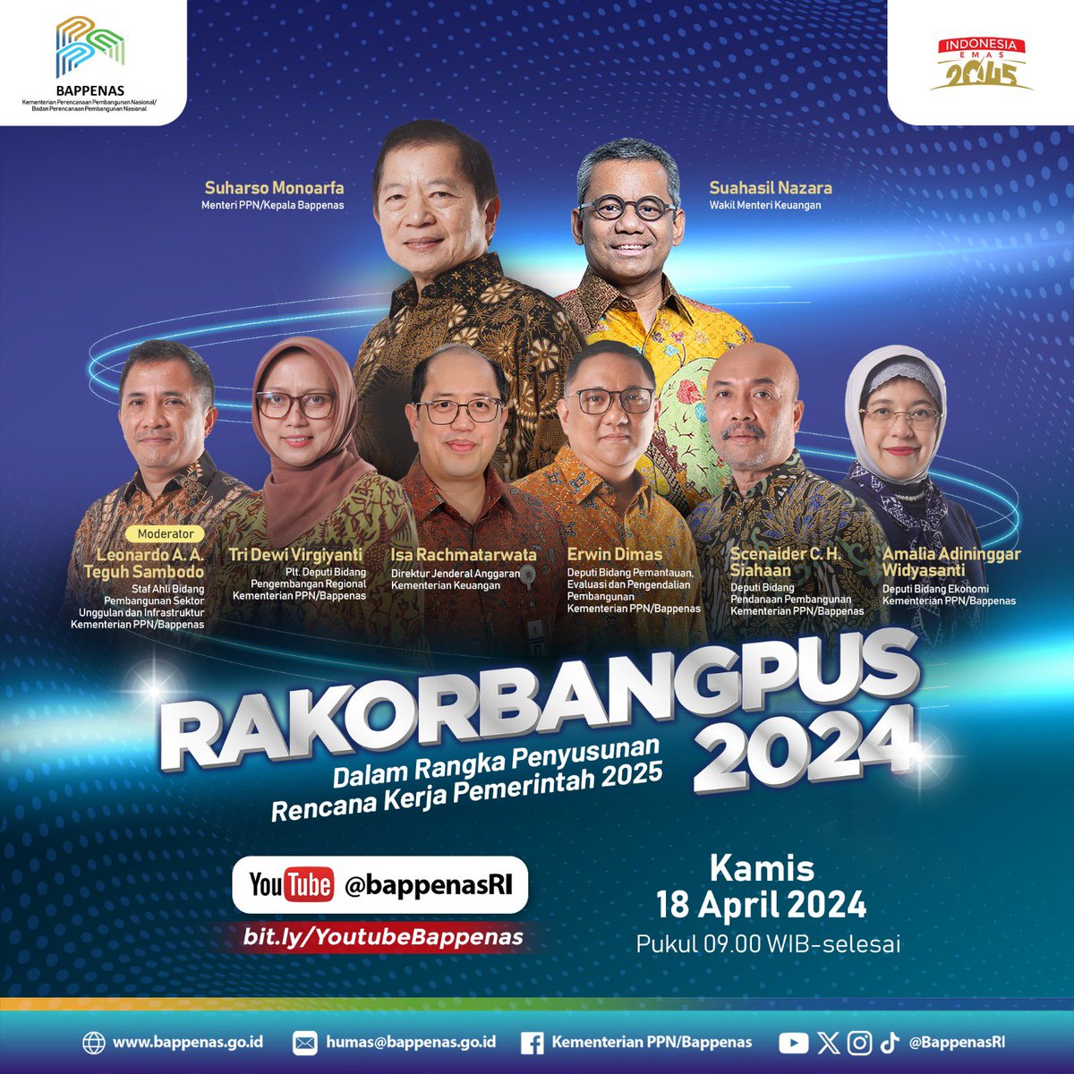 #SahabatPembangunan, Kementerian PPN/Bappenas akan menyelenggarakan Rapat Koordinasi Pembangunan Pusat (Rakorbangpus) 2024 sebagai salah satu rangkaian penyusunan Rencana Kerja Pemerintah (RKP) Tahun 2025 🇮🇩

Saksikan melalui Youtube @BappenasRI ya ▶️

#Bappenas #RAKORBANGPUS2024