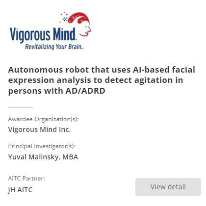 @VigorousMind partners with @JH_AITC to innovate in #cognition. An AI-robot detecting agitation through facial analysis in AD/ADRD. #a2pilotawards #awardees #jhaitc #cohort1 bit.ly/49Padam