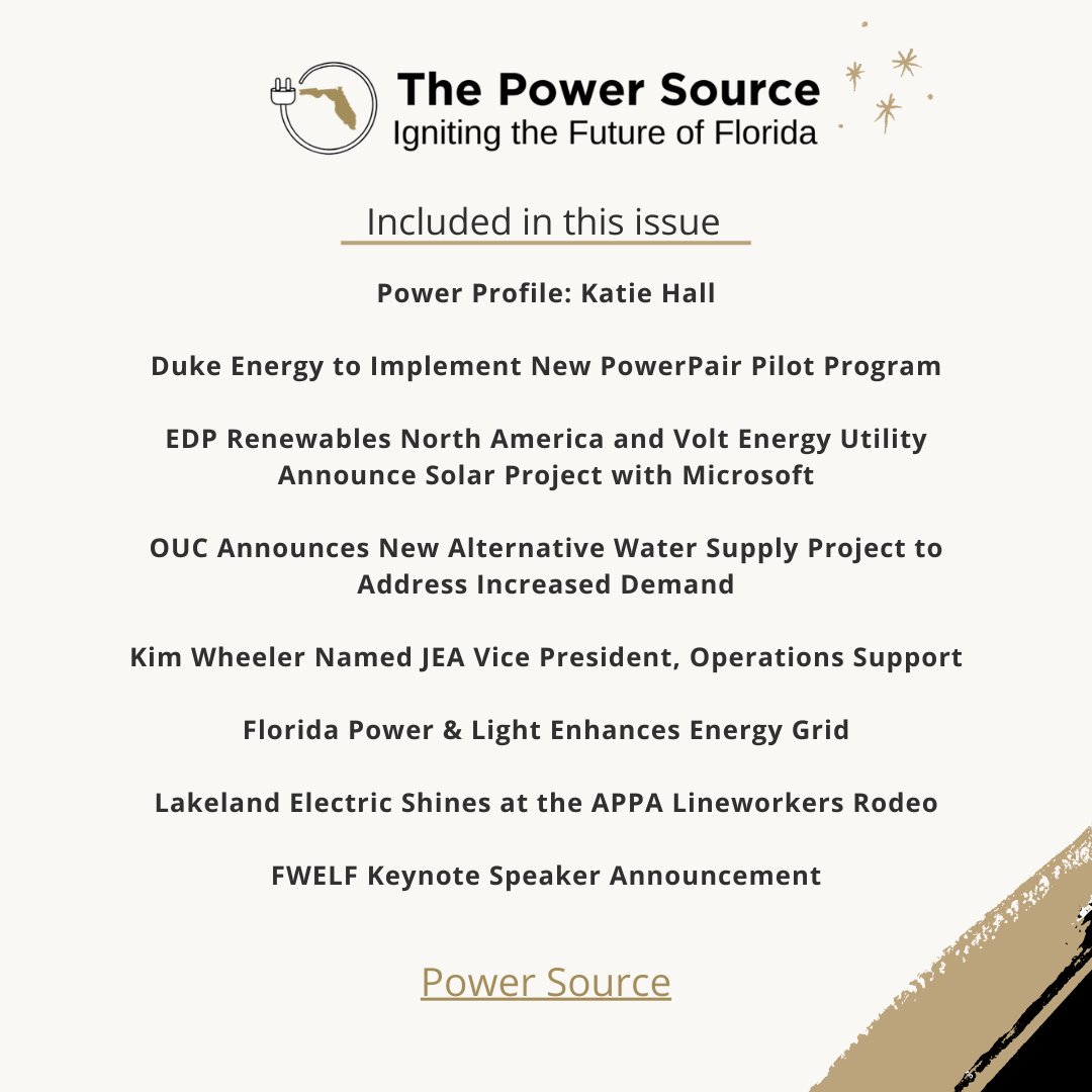 FLWomenInEnergy's tweet photo. ICYMI: The April Power Source is now live! Dive into this month's issue for the latest in the energy industry and get ready for an electrifying announcement: the first keynote speaker for Florida Women In Energy Forum!  Don't miss out, click the link to stay ahead of the curve! https://t.co/lxsH5cceyC
