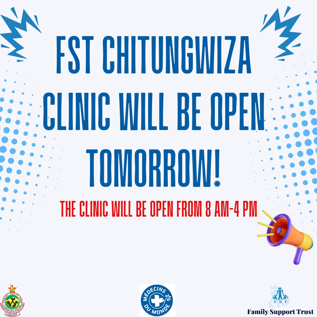Kindly take note of the following clinic schedules on Independence Day: 1. FST Harare, Mutare and Beitbridge clinics will be closed tomorrow. 2. FST Chitungwiza clinic will be open from 8am to 4pm. #72hoours #IndependenceDay