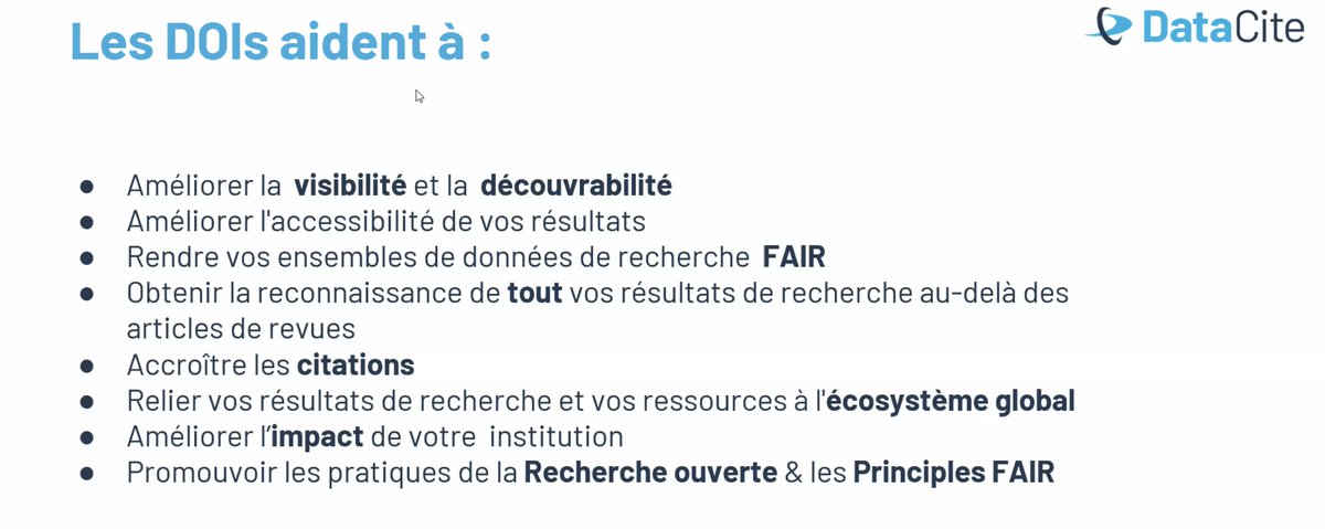 An introduction to @DataCite by our Ambassador @cecilecoul2 @uvciv during our our first Ambassador Webinar in #French. #DataCiteGAP #ScienceOuverte #InfrastructureOuverte