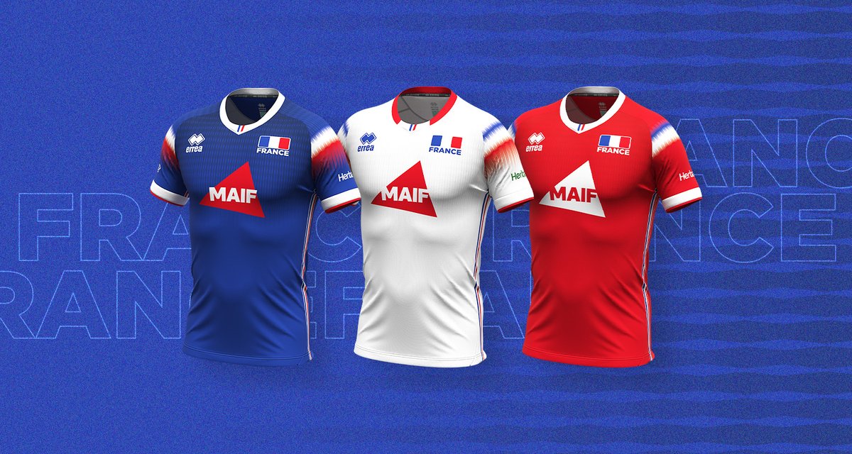 Introducing @FFvolley's new style for the #VNL 2024! A tribute to the national flag, with a delicate gradient effect on the shoulders and the tricolor emblem on the V-neck collar. The first jersey comes in classic blue, the second in elegant white, and the third in bold red.