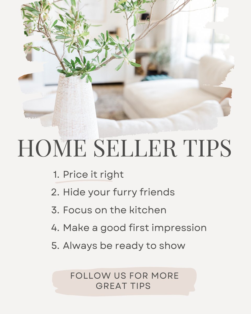 Getting ready to sell your home? Maximize your potential with these tips. Follow us for more guidance!

#HomeSellerTips #SellingYourHome #PrepareToSell  #SellingYourHome #FirstImpressionsMatter #RealEstateAdvice #RealEstate 🏠✨