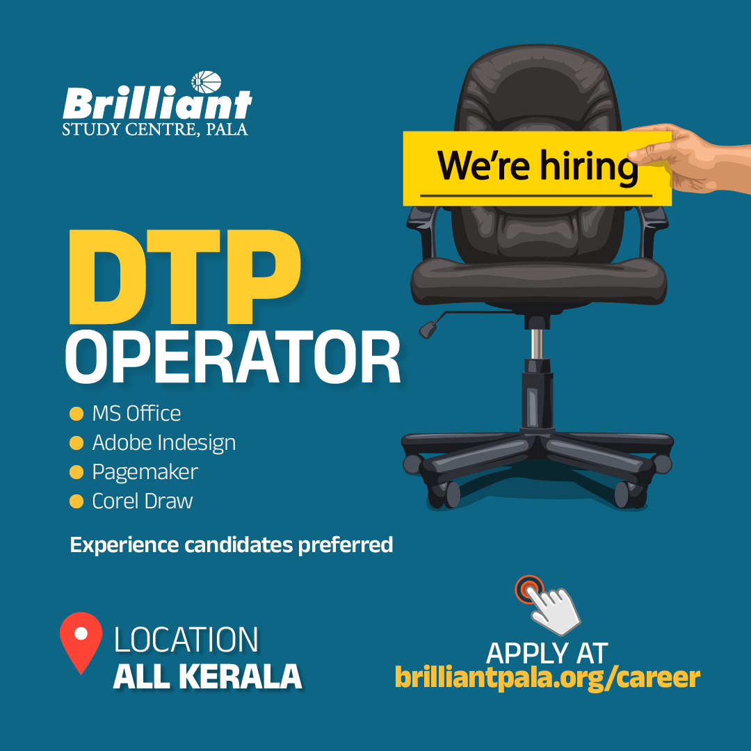 BrilliantPala's tweet image. We are Hiring!
DTP Operator 

Location - All over Kerala

Apply Only Through: brilliantpala.org/career/

#job #jobvacancy #dtpoperator #brilliantstudycentrepala #BrilliantPala