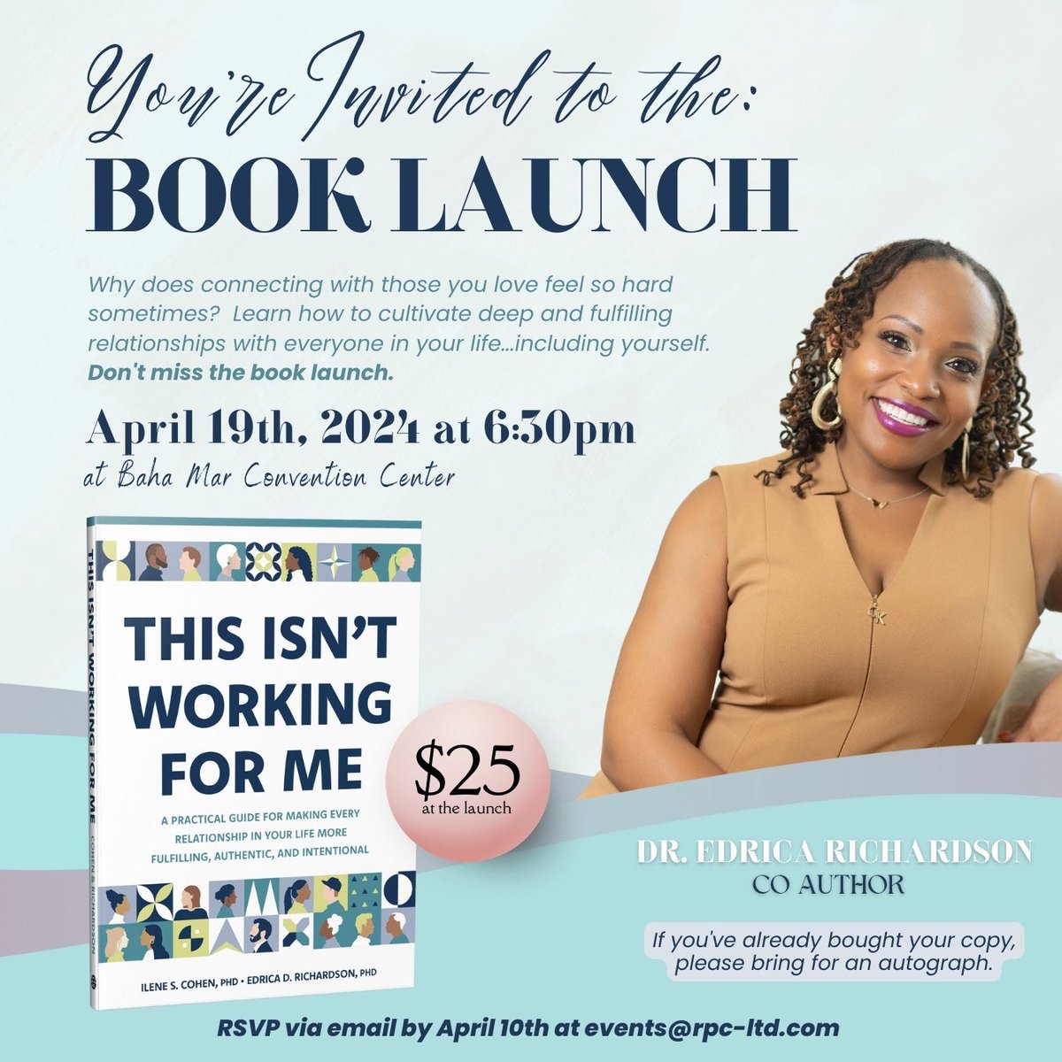 LIVE now on #MorningBlend on @guardianradio96, @Dr_EDRich Dr. Edrica Richardson on her new book, “This Isn’t Working for Me” (co-authored by Dr. Ilene Cohen). The official book launch is this Friday at Baha Mar Convention Centre.