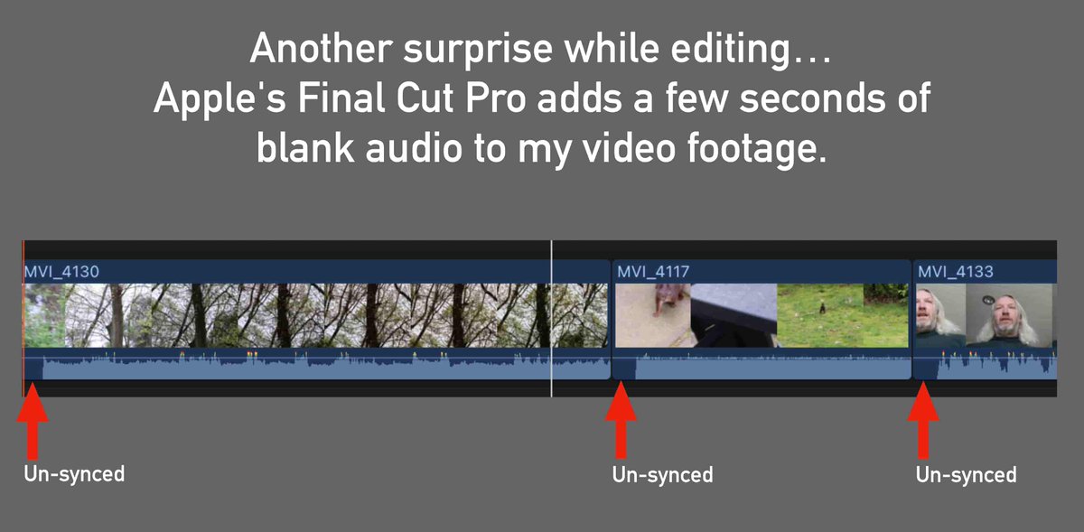 Any solutions? 
#Apple's #FinalCutPro manages to #unsync the audio from the video and adds a few seconds of silence at the beginning. At the end it removes original sound. It's not like I'm looking for more work… 
#videoediting  @AppleSupport