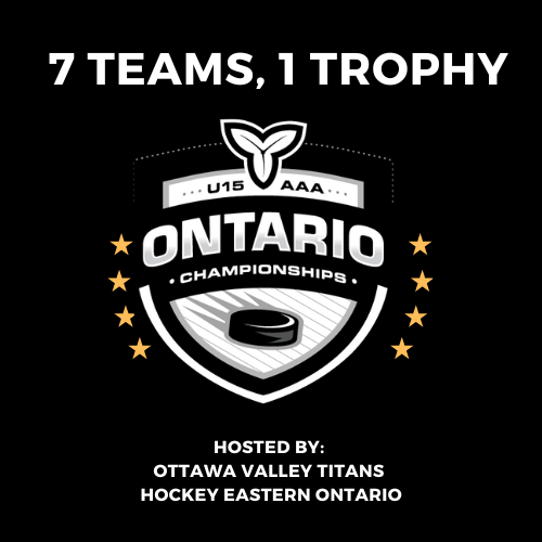 The U15 AAA teams have arrived in the nations capital to start the Ontario Championships. Good luck to 1.Ottawa Valley Titans 2.Thunder Bay Kings 3.Don Mills Flyers 4.Ottawa Myers Automotive 5.Quinte Red Devils 6.Nickel City Sons 7.Sun County Panthers