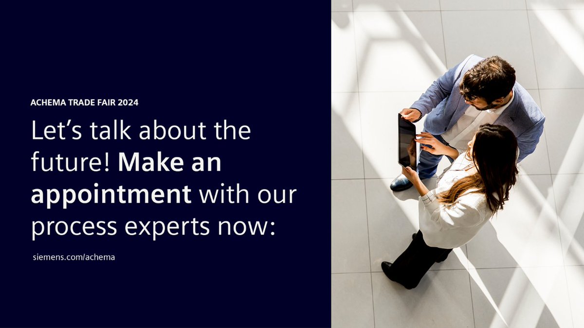 🤝 Network at #ACHEMA24: Get personalized advice &amp; discuss privately! Transformative ideas often stem from in-depth conversations. Join us in Frankfurt from June 10-14 or book a one-on-one meeting online now 👉 Siemens.com/achema