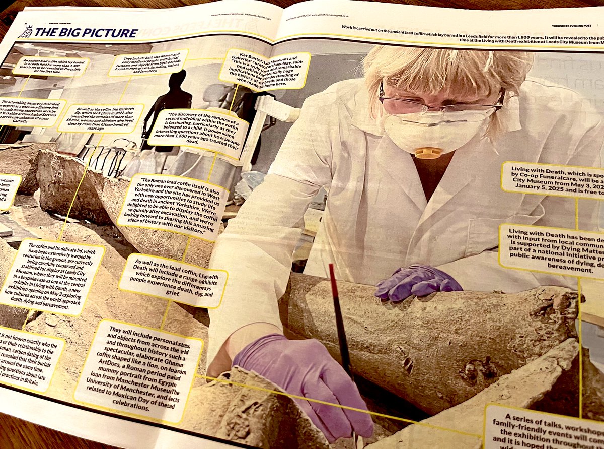 Great spread in today’s @LeedsNews looking at the ancient Roman lead coffin that’s being prepared for display in @LeedsCityMuseum’s upcoming Living with Death exhibition!