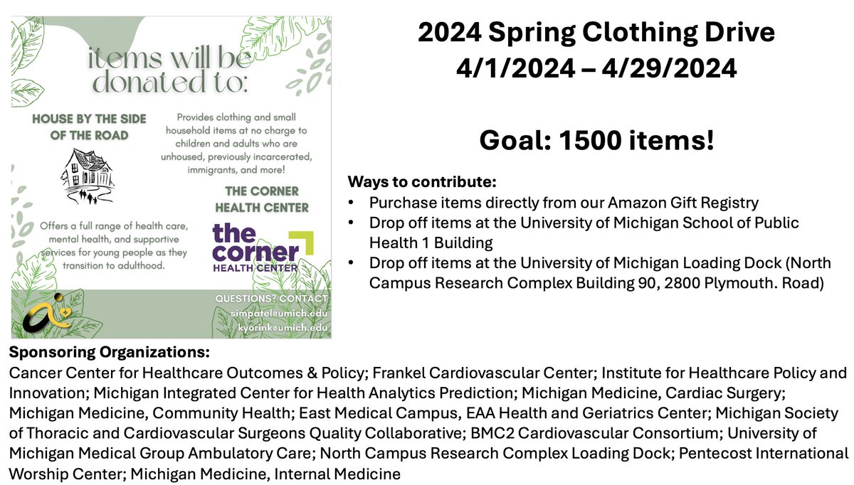 The 2024 Spring Clothing Drive is underway! To participate follow the link below to the registry: amazon.com/hz/wishlist/ls…