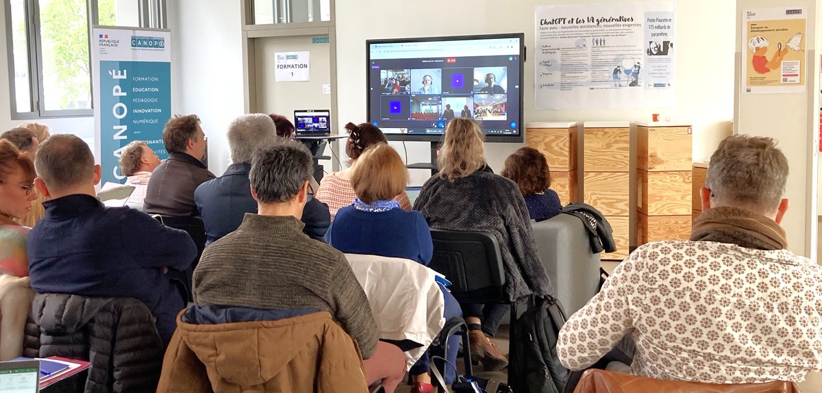 Canope_DTGE's tweet photo. 🧠SEMAINE DE L’IA💻
Pendant la semaine de l’#IA dans la @RA_GrandEst, aux côtés de la @dane_nancy_metz,  l’Atelier @Canope_54 accueille et forme des formateurs et enseignants pour promouvoir une utilisation positive, responsable et réfléchie de l’IA dans les enseignements. https://t.co/FDb1zZkUl2