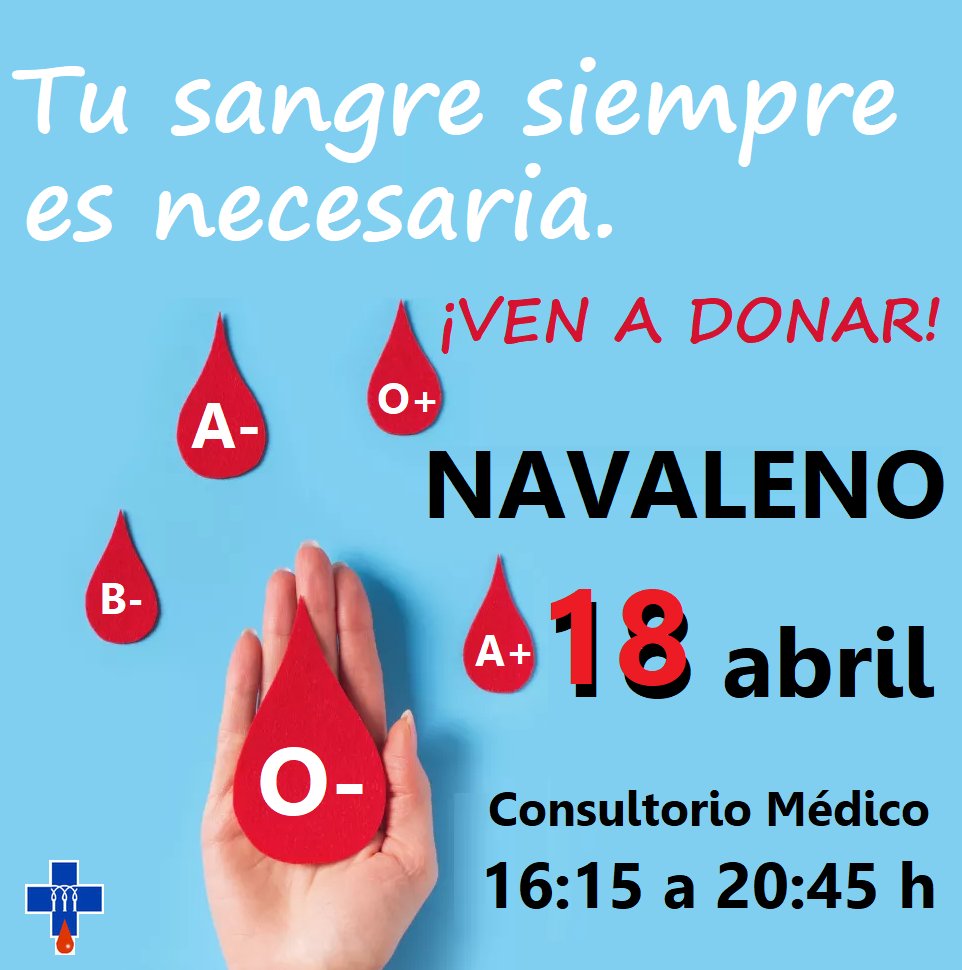 Siempre #eresnecesario #DonaSangre❣️ 1️⃣8️⃣ abril 🗺Navaleno 🏥Consultorio Médico ➡️1️⃣6️⃣:1️⃣5️⃣ a 2️⃣0️⃣:4️⃣5️⃣ h. ⏱Espera dos horas después de comer 🪪 DNI 📝Rellena la ficha de la Hermandad ‼️ Ven a donar‼️ #DonaVida💕 @dipsoria @navalenense @CNavaleno @TuVozEnPinares @sportnavaleno