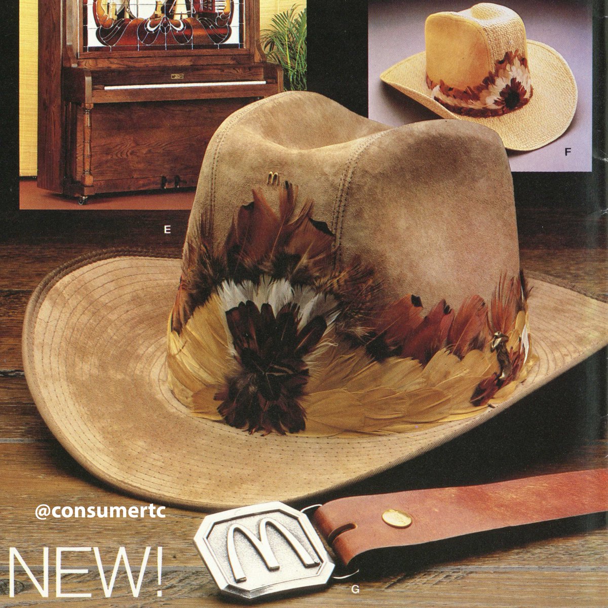 You want to look like a real boss? Let me recommend this vintage McDonald's cowboy hat and belt buckle. (1978)