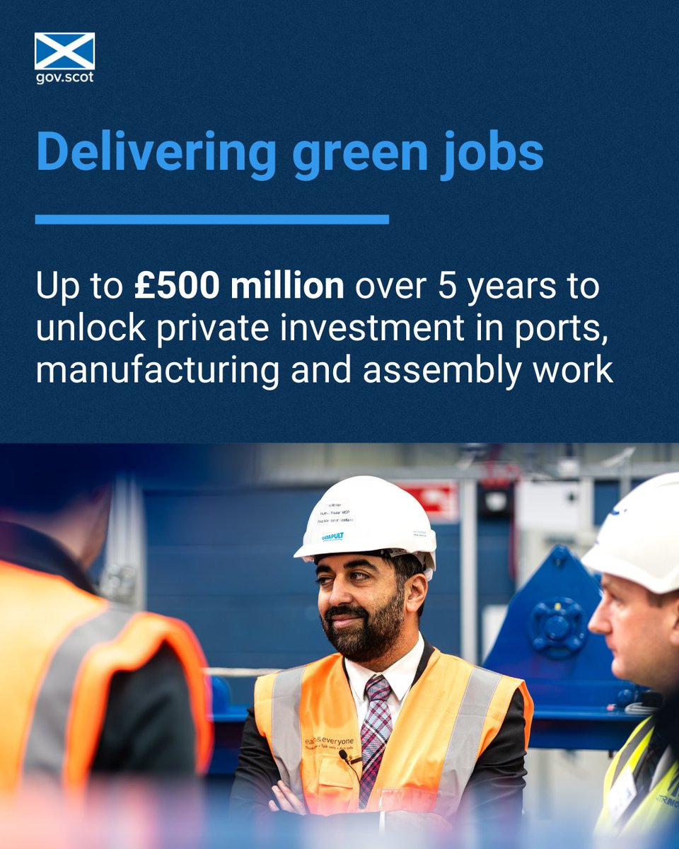 The agreement builds on recent developments in the offshore wind sector. @scotgovfm announced up to £500 million of @scotgov funding over 5 years to unlock private investment to help anchor the industry in Scotland and create green jobs.
