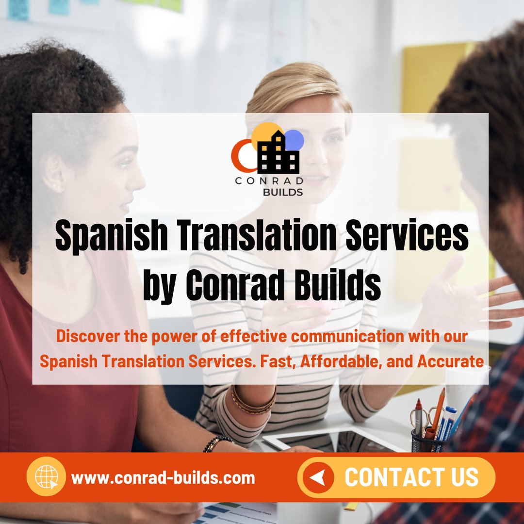 ConradBuilds's tweet photo. Unlock the potential of seamless communication! 🌟

Ready to bridge language barriers effortlessly? 💬 Dive into the world of effective communication with Conrad Builds' Spanish Translation Services. 

CLICK https://t.co/CijgIx031M 📲

#TranslationServices #SpanishTranslation https://t.co/ickYcI2WZo