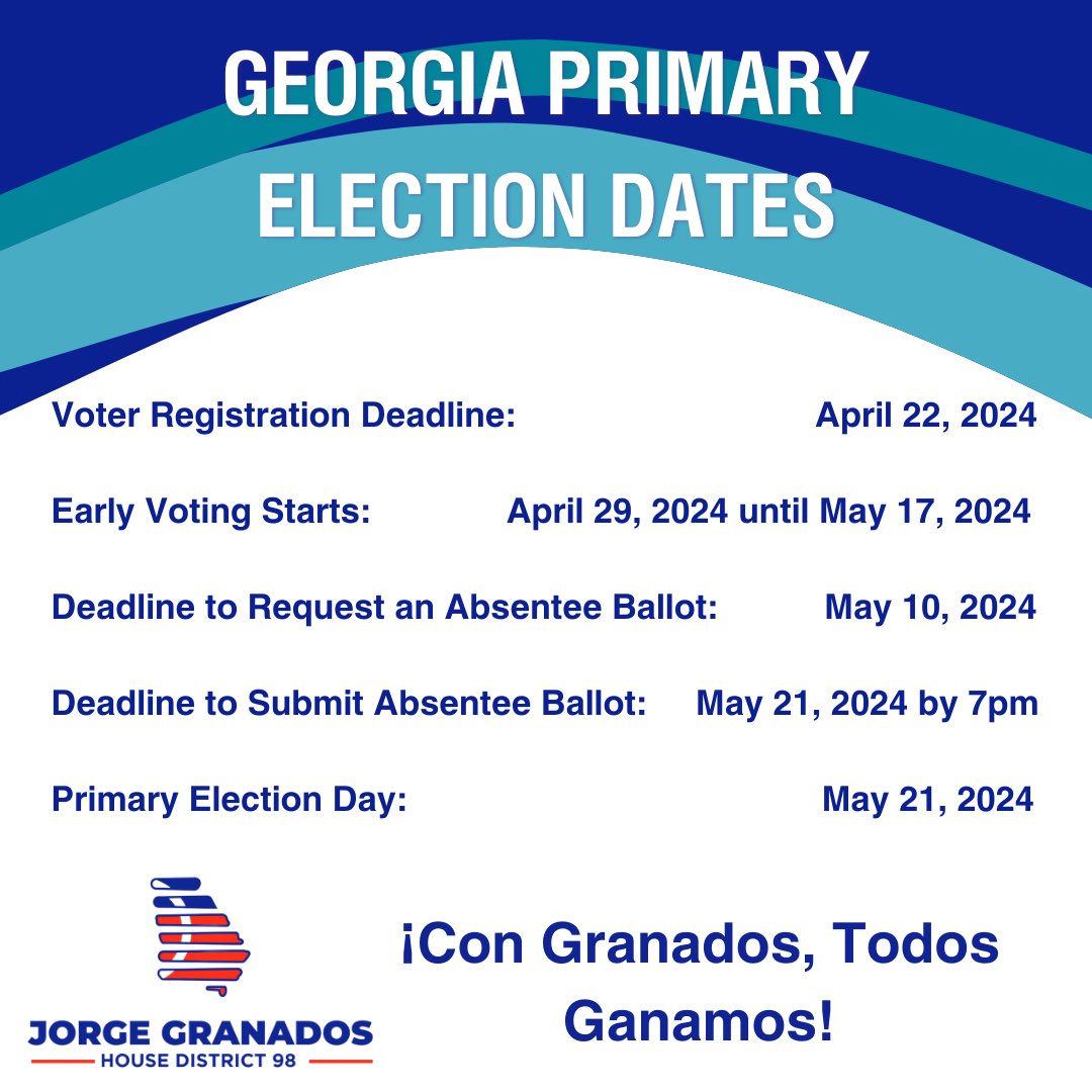 JorgeforGA's tweet photo. 🗳️ Don’t miss out on your chance to make your voice heard! 📢 The deadline to register to vote in the upcoming general primary election is fast approaching – make sure you’re registered by Monday, April 22nd! 📆 https://t.co/wA6DBptany