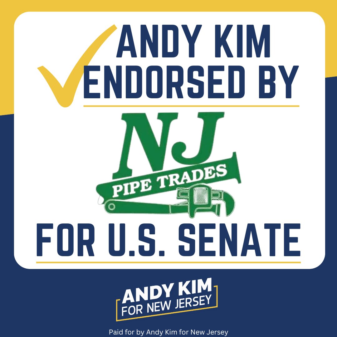 🚨ENDORSEMENT ALERT🚨 Through historic flooding and extreme weather in NJ, members of the New Jersey State Association of Pipe Trades help keep families’ heat on and water running. I am proud to have their support and will fight for them and their families in the Senate.