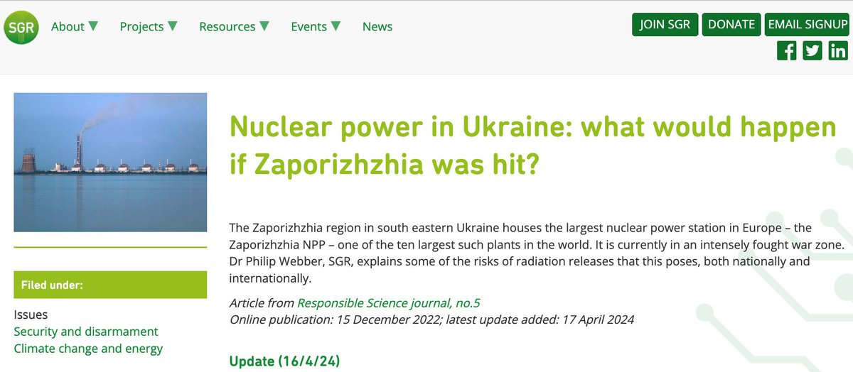 Zaporizhzhia, Europe's largest nuclear plant, sits in the volatile war zone of south eastern Ukraine. Following drone strikes on the plant, the risk of nuclear disaster looms large. Dr. Philip Webber of SGR provides an update on the situation 👉 sgr.org.uk/resources/nucl…