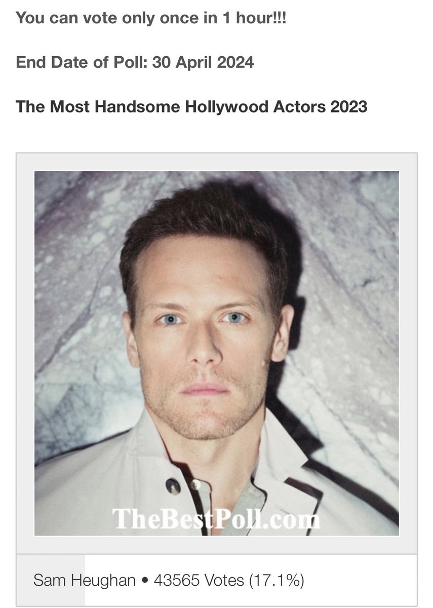The Most Handsome Hollywood Actors 2023 | TheBestPoll - go.shr.lc/42UBYvn via @shareaholic Only one thing to do Sassenachs🫶🏻 I know we can do this😘 #samheughan