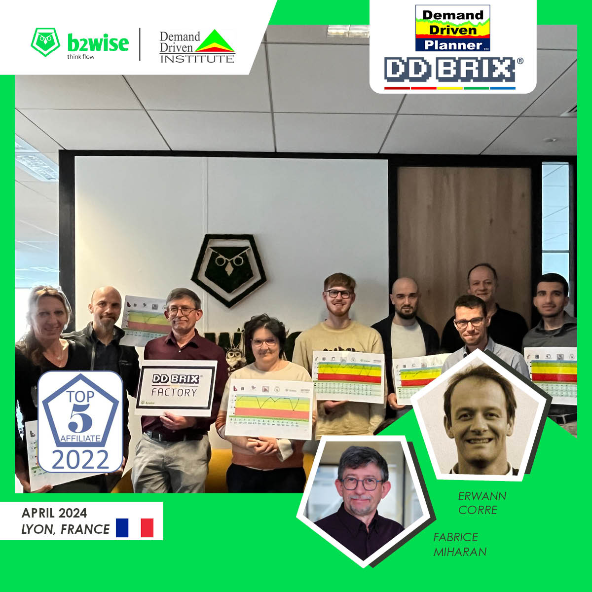 ddinstitute's tweet photo. Fabrice Miharan and Erwann CORRE lead a Demand Driven Planner (DDP) program with a #ddbrix simulation in Lyon, France. #ddpp #ddmrp #demanddriven #thoughtware #supplychainresilience @b2wiseglobal https://t.co/C5PTTekjql