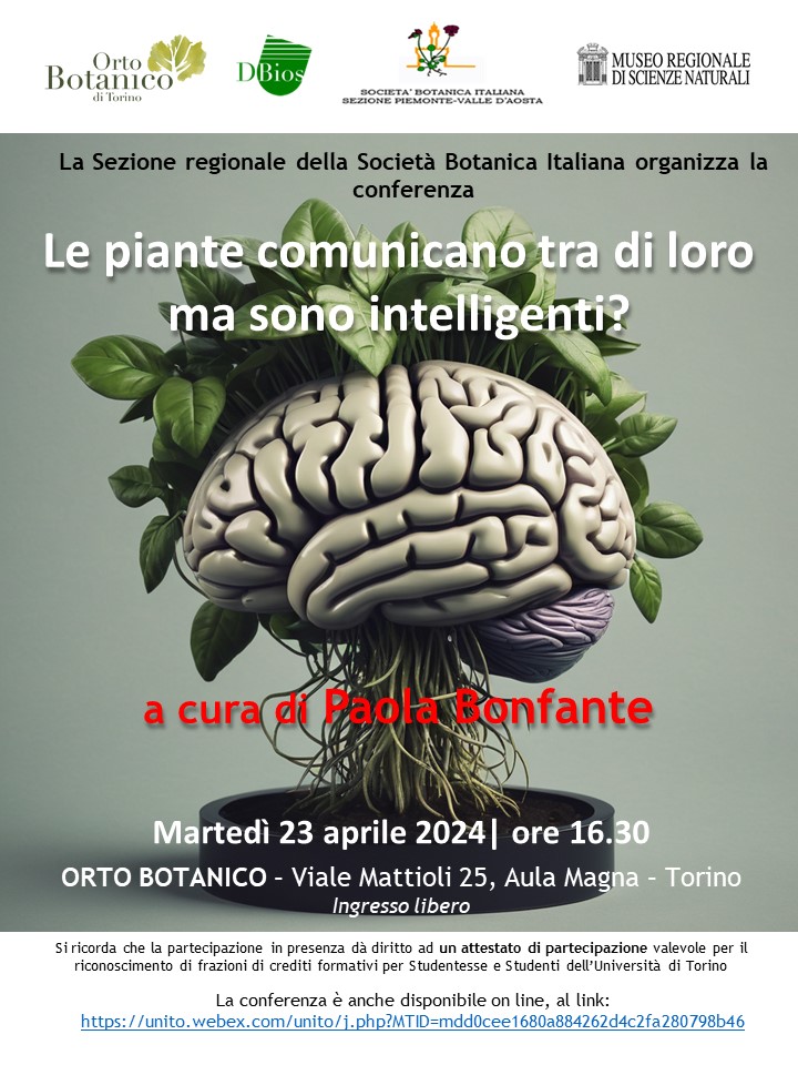 Martedì 23 aprile alle 16.30 presso l'Orto Botanico di Torino la Prof.ssa Paola Bonfante terrà la conferenza 'Le piante comunicano tra di loro, ma sono intelligenti?' Vi aspettiamo numerosi in presenza o a distanza