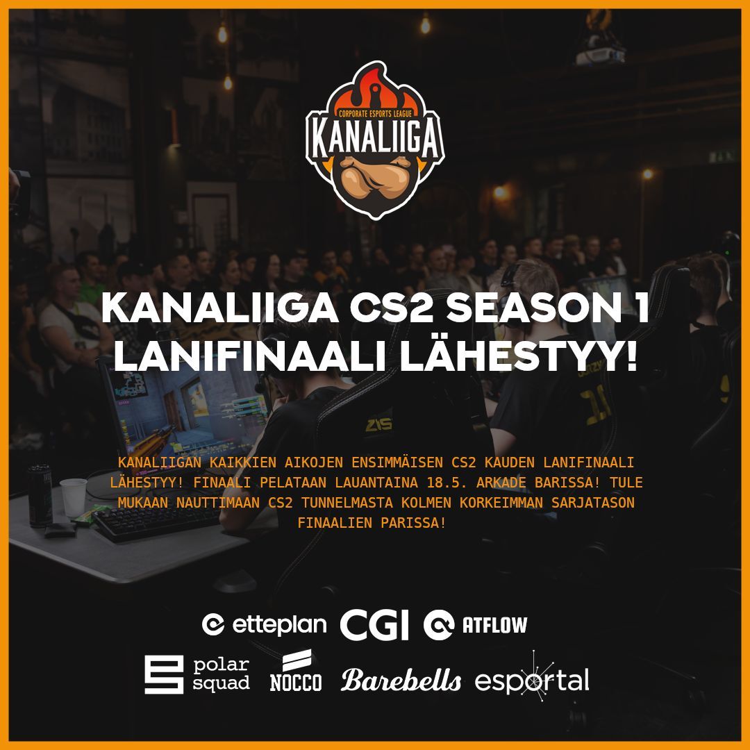 Kanaliiga (@kanaliiga) on Twitter photo 💣CS2 LANIFINAALI LÄHESTYY! 💣
CS2 Season 1 LAN-finaali pelataan Helsingin Arkade Barissa Lauantaina 18.5.!
Kanaliiga CS2 sponsoroimassa:
<a href="/atflow/">atFlow</a> @cgi_fi @etteplan <a href="/PolarSquadHQ/">Polar Squad</a> <a href="/esportalfi/">EsportalFI</a> <a href="/noccoesports/">NOCCO Esports</a> <a href="/barebellsuk/">Barebells UK</a>
#kanaliiga #esportsfi #CS2 💣CS2 LANIFINAALI LÄHESTYY! 💣
CS2 Season 1 LAN-finaali pelataan Helsingin Arkade Barissa Lauantaina 18.5.!
Kanaliiga CS2 sponsoroimassa:
<a href="/atflow/">atFlow</a> @cgi_fi @etteplan <a href="/PolarSquadHQ/">Polar Squad</a> <a href="/esportalfi/">EsportalFI</a> <a href="/noccoesports/">NOCCO Esports</a> <a href="/barebellsuk/">Barebells UK</a>
#kanaliiga #esportsfi #CS2