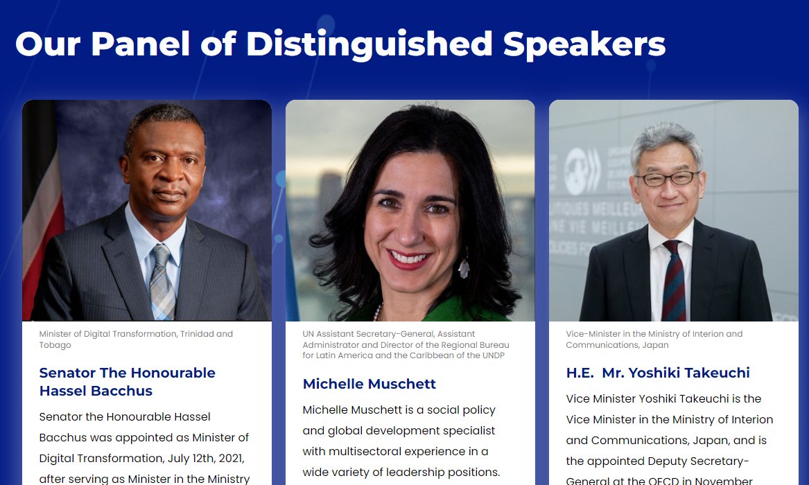 SIDS 2.0 High Level Conference on Digitalization will have an stellar opening session 🌟 Delighted to have Min. Bacchus 🇹🇹, @MichMuschett, UNDP ASG 🇺🇳and Vice Minister Takeuchi 🇯🇵 to set the tone for what can be a groundbreaking event for the Caribbean.